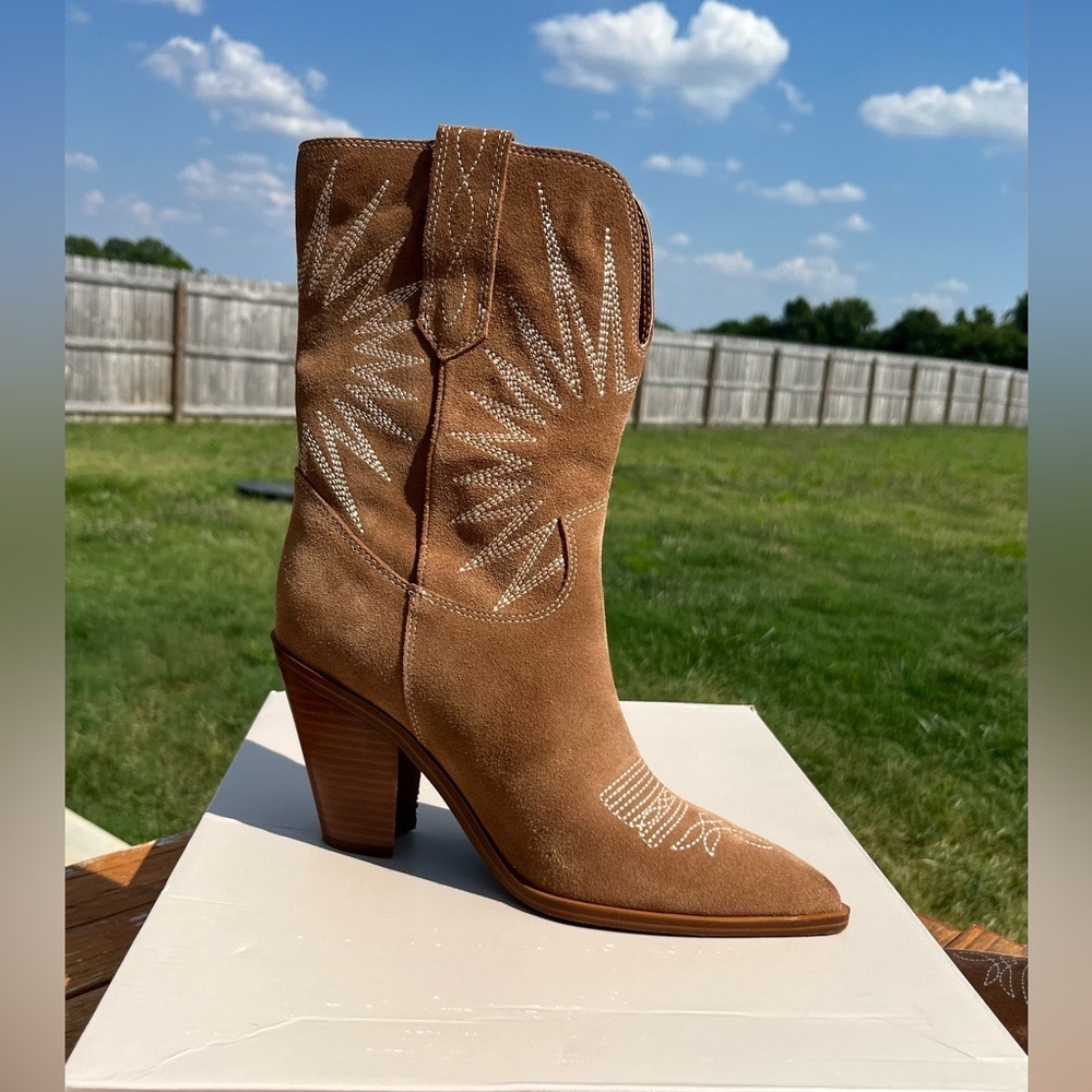 Marc Fisher Tan Suede Western Heeled Boot
